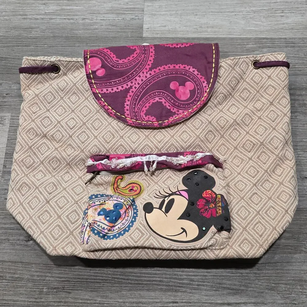 Walt Disney Parks Minnie Mouse Drawstring Beaded Shoulder Bag